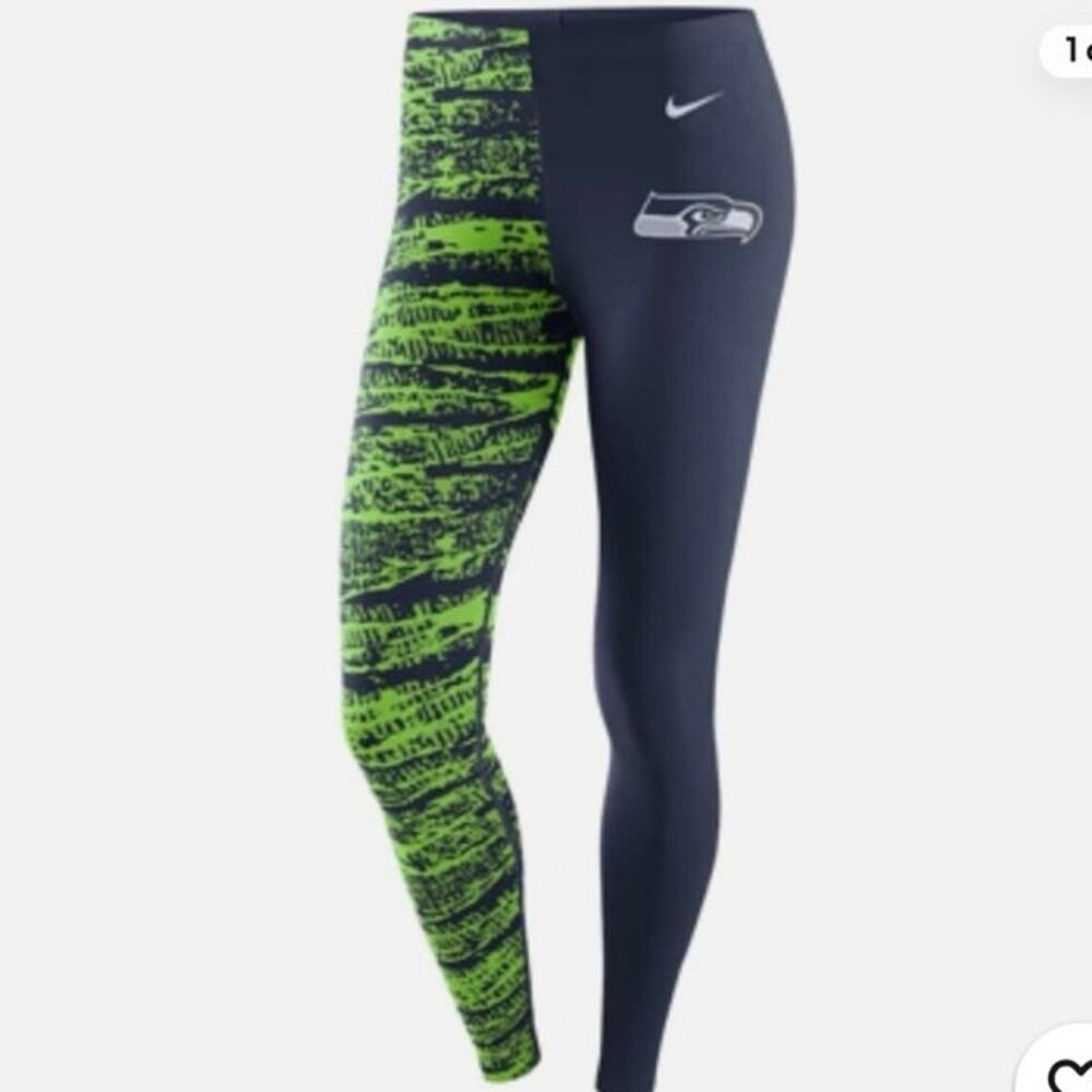 NEW NWT Seattle Seahawks Nike Womens Leggings College Navy/Neon Green size large